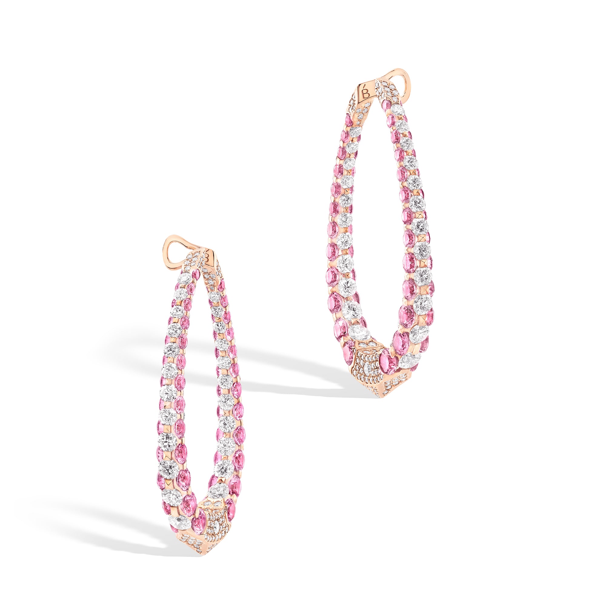 Merveilles Rose Halo - Diamond and Pink Sapphire Earrings - Large