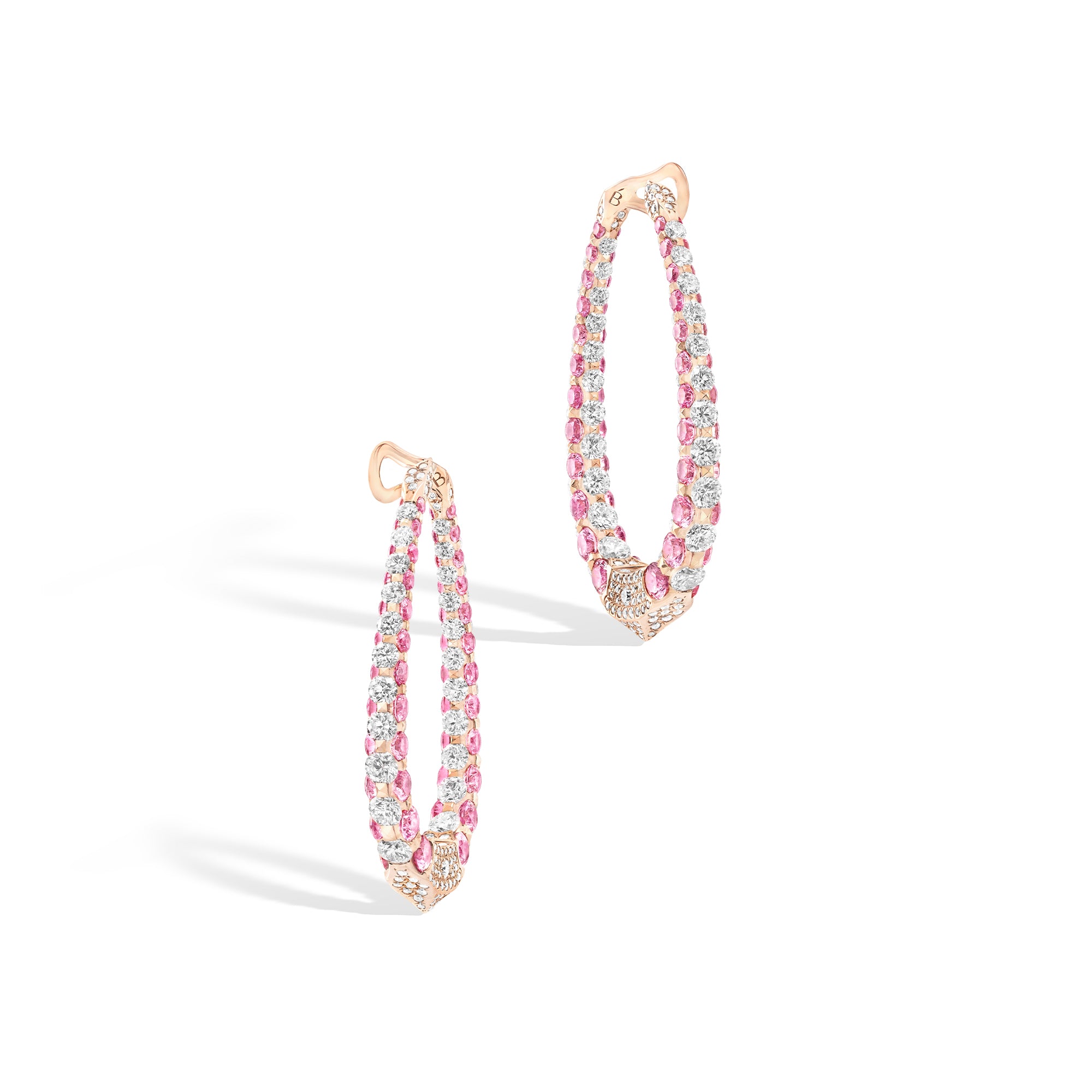 Merveilles Rose Halo - Diamond and Pink Sapphire Earrings - Medium