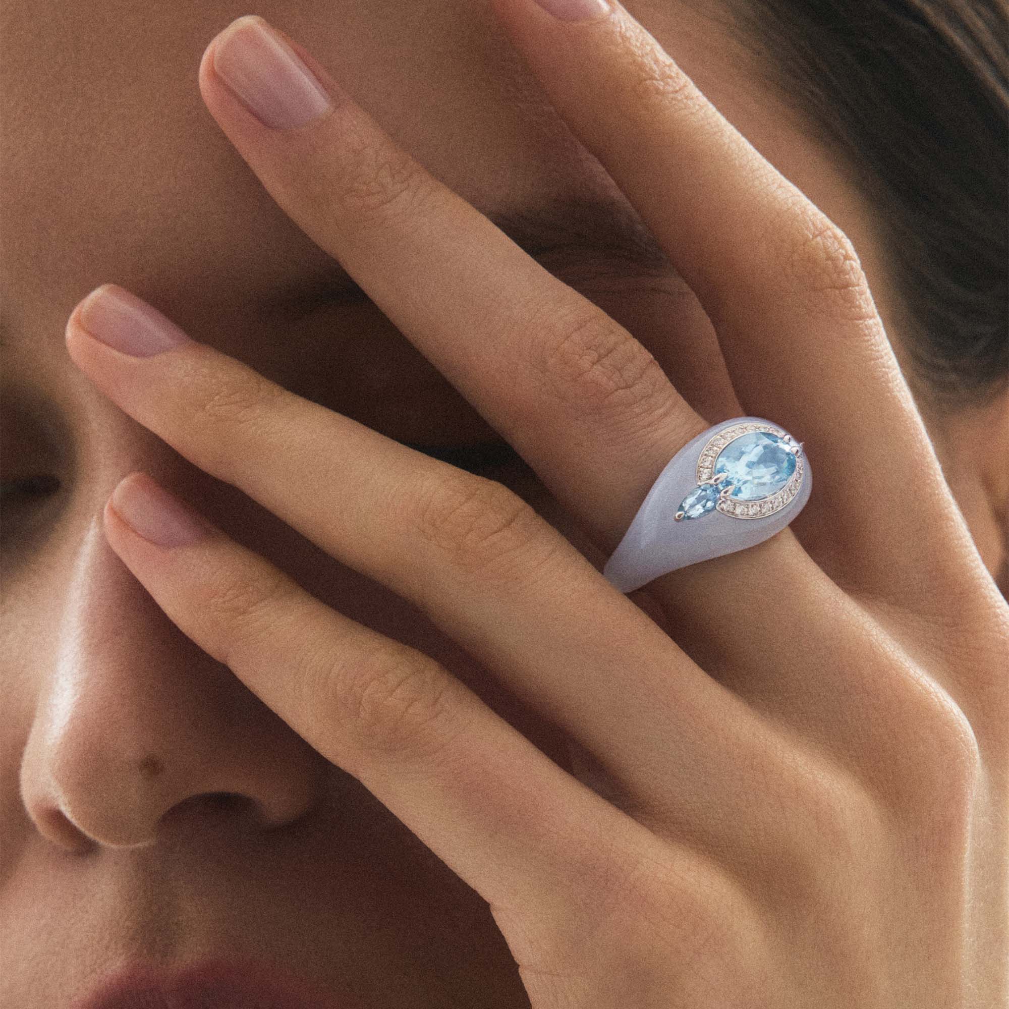Reveal - Aquamarine and Chalcedony Ring