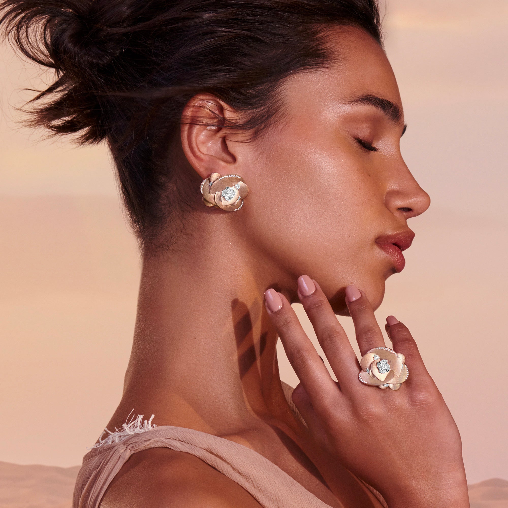 Desert Rose - Rose Gold & Diamond Medium Earrings