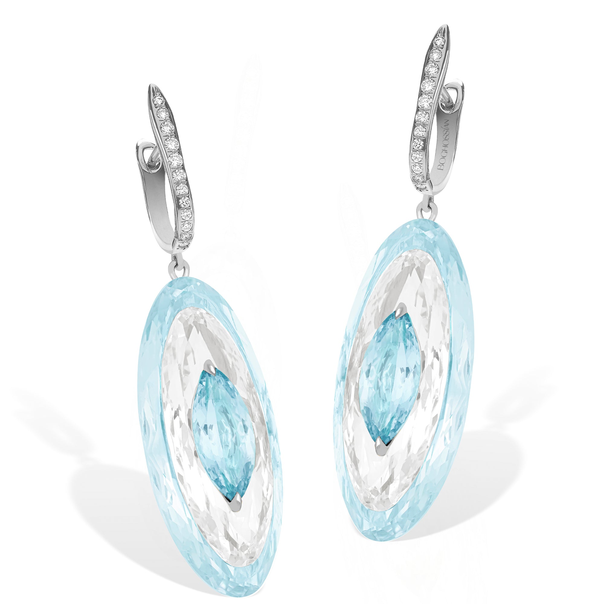 Shine - Aquamarine, Rock Crystal and Blue Topaz Large Earrings