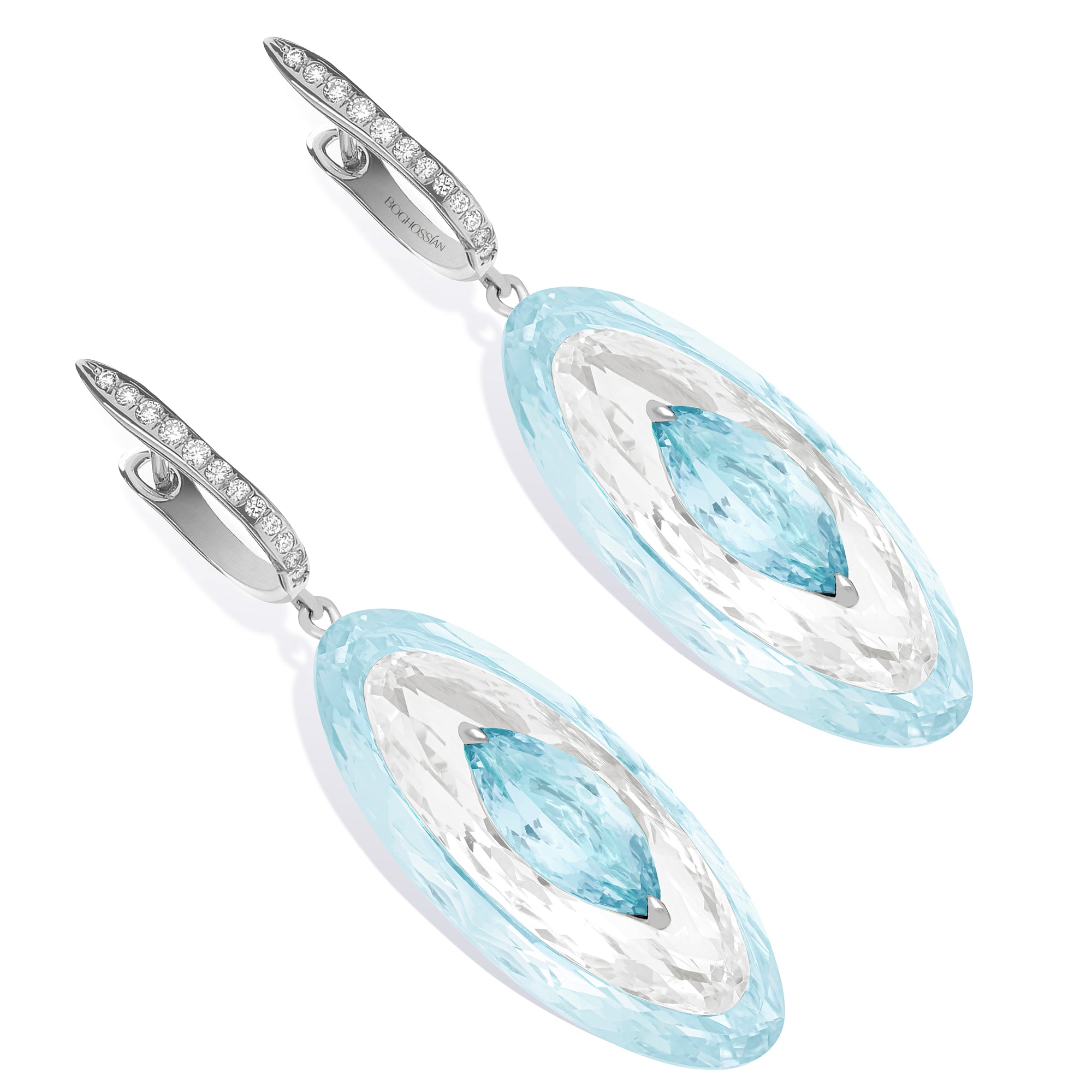 Shine - Aquamarine, Rock Crystal and Blue Topaz Large Earrings