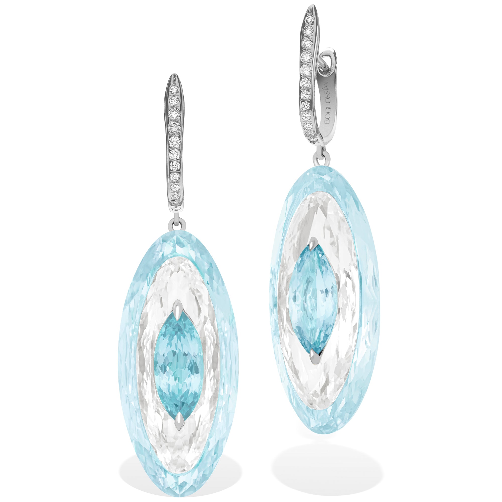 Shine - Aquamarine, Rock Crystal and Blue Topaz Large Earrings