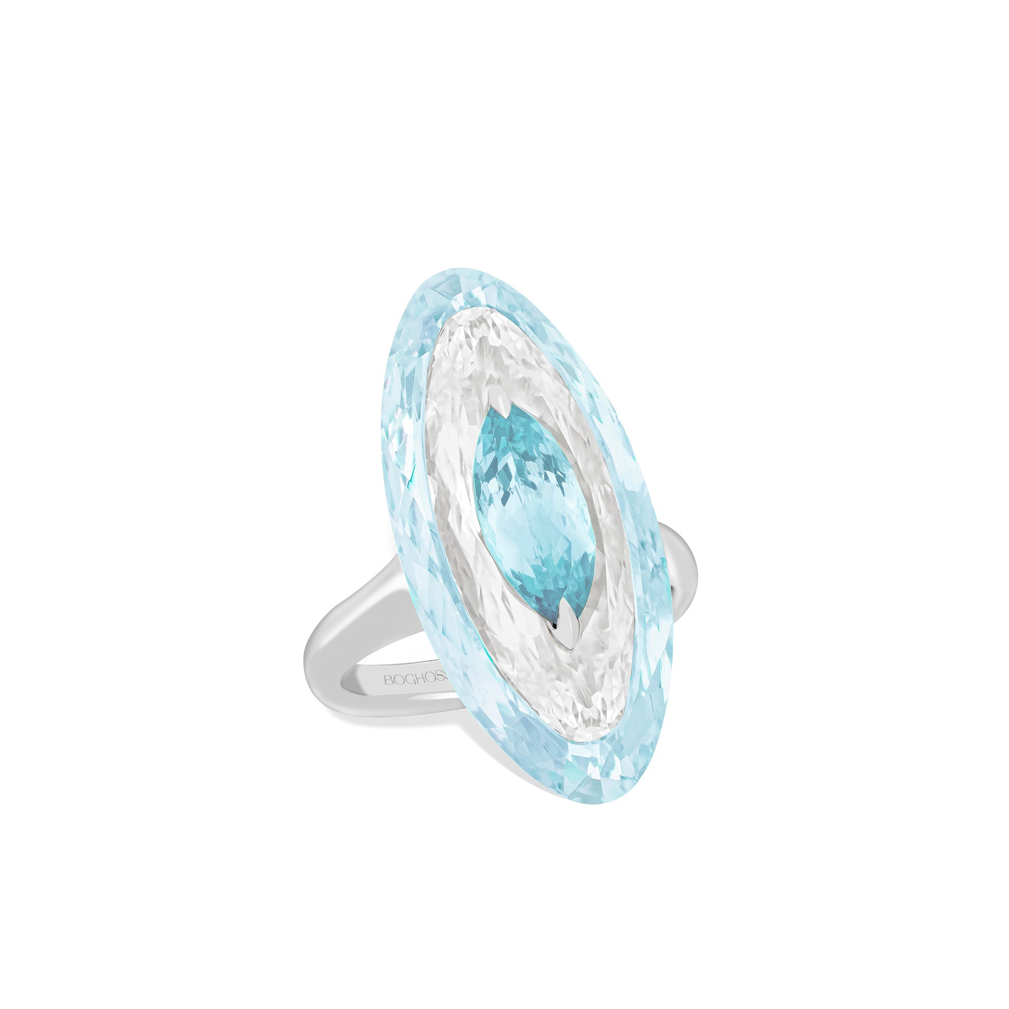 Shine - Aquamarine, Rock Crystal and Blue Topaz Ring