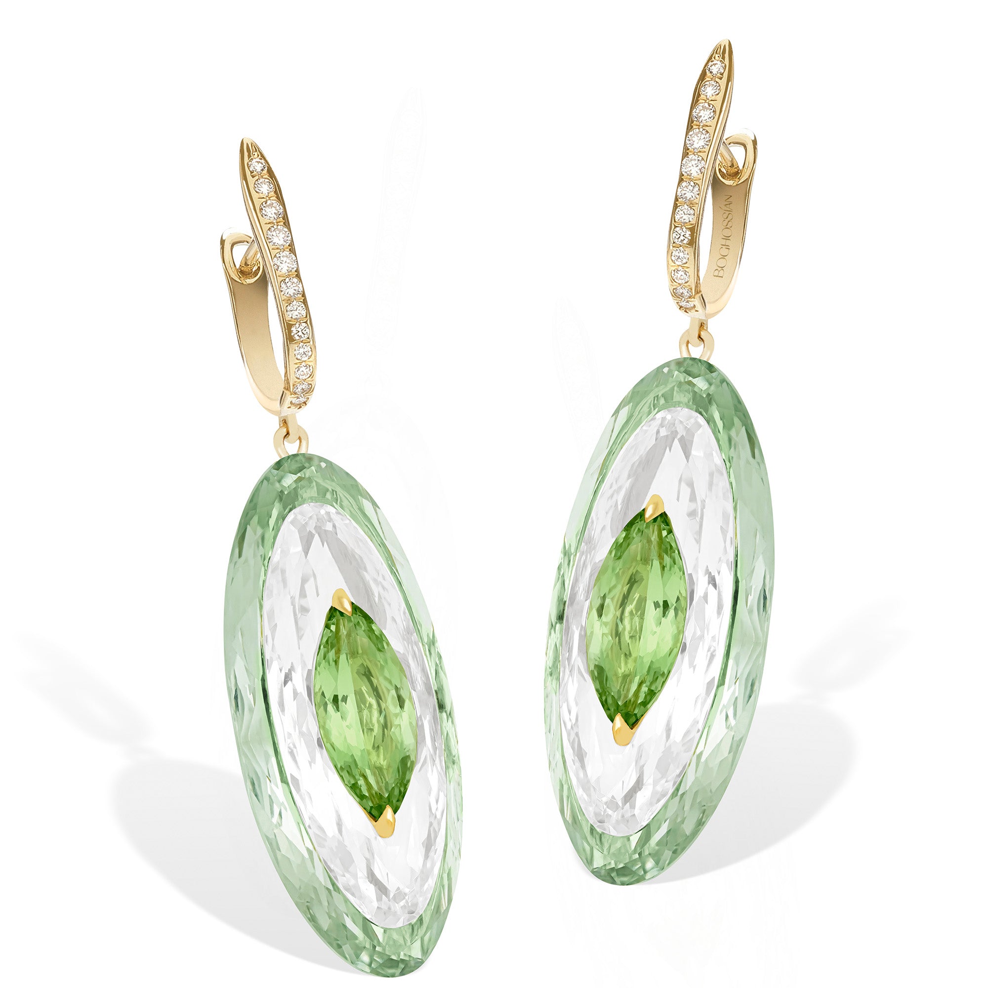 Shine - Green Tourmaline, Rock Crystal and Prasiolite Large Earrings
