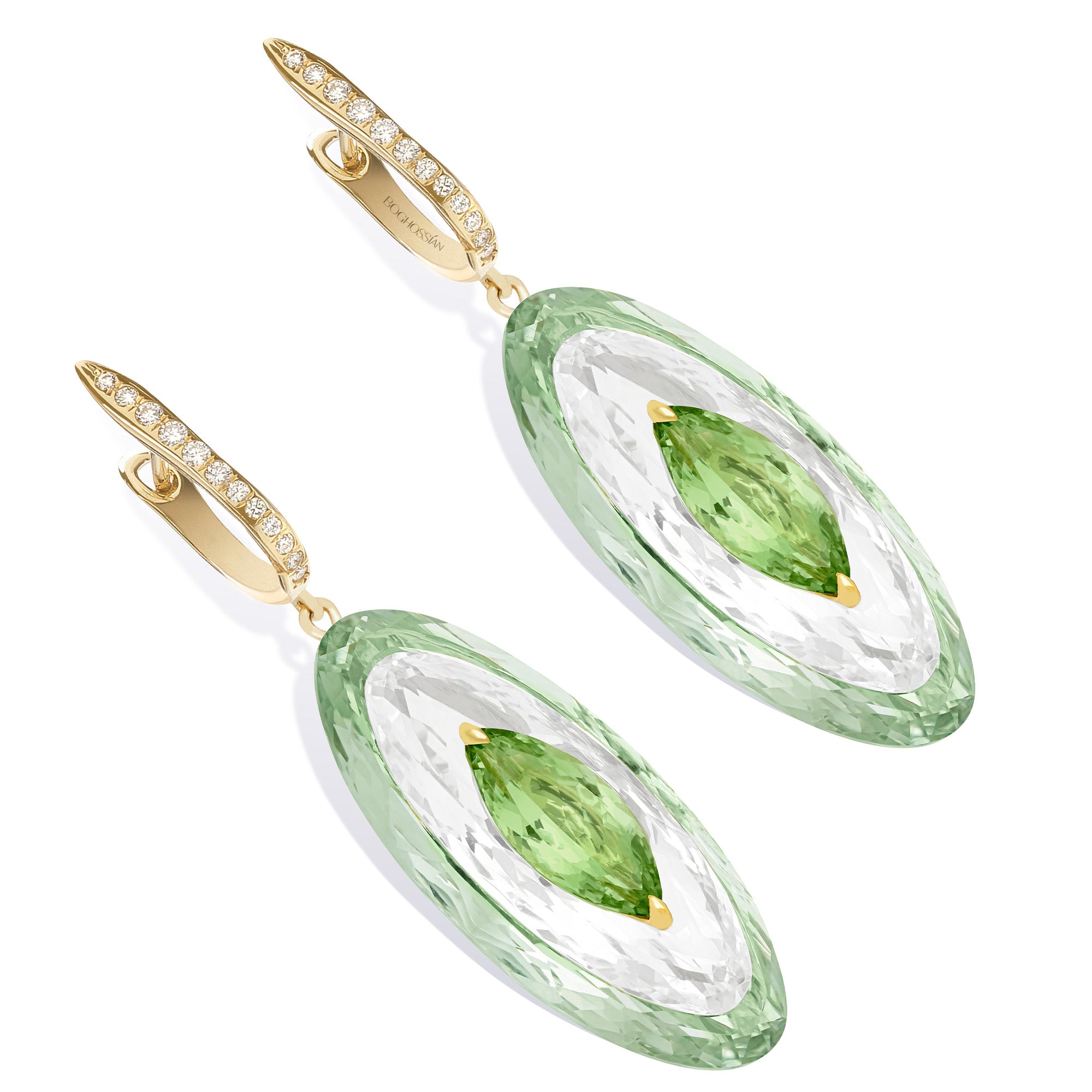 Shine - Green Tourmaline, Rock Crystal and Prasiolite Large Earrings