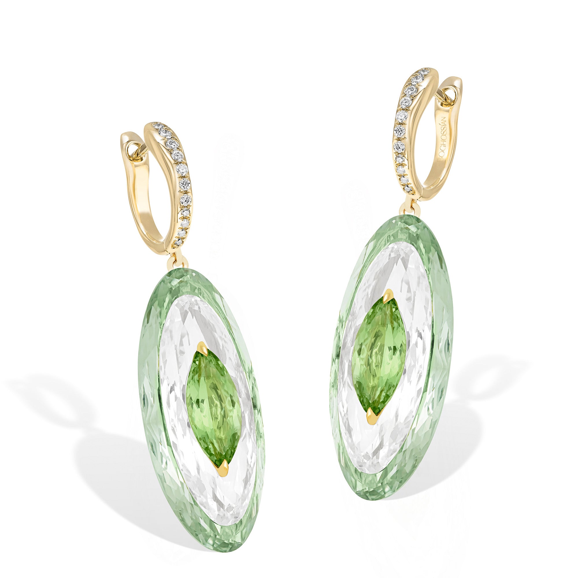 Shine - Green Tourmaline, Rock Crystal and Prasiolite Small Earrings