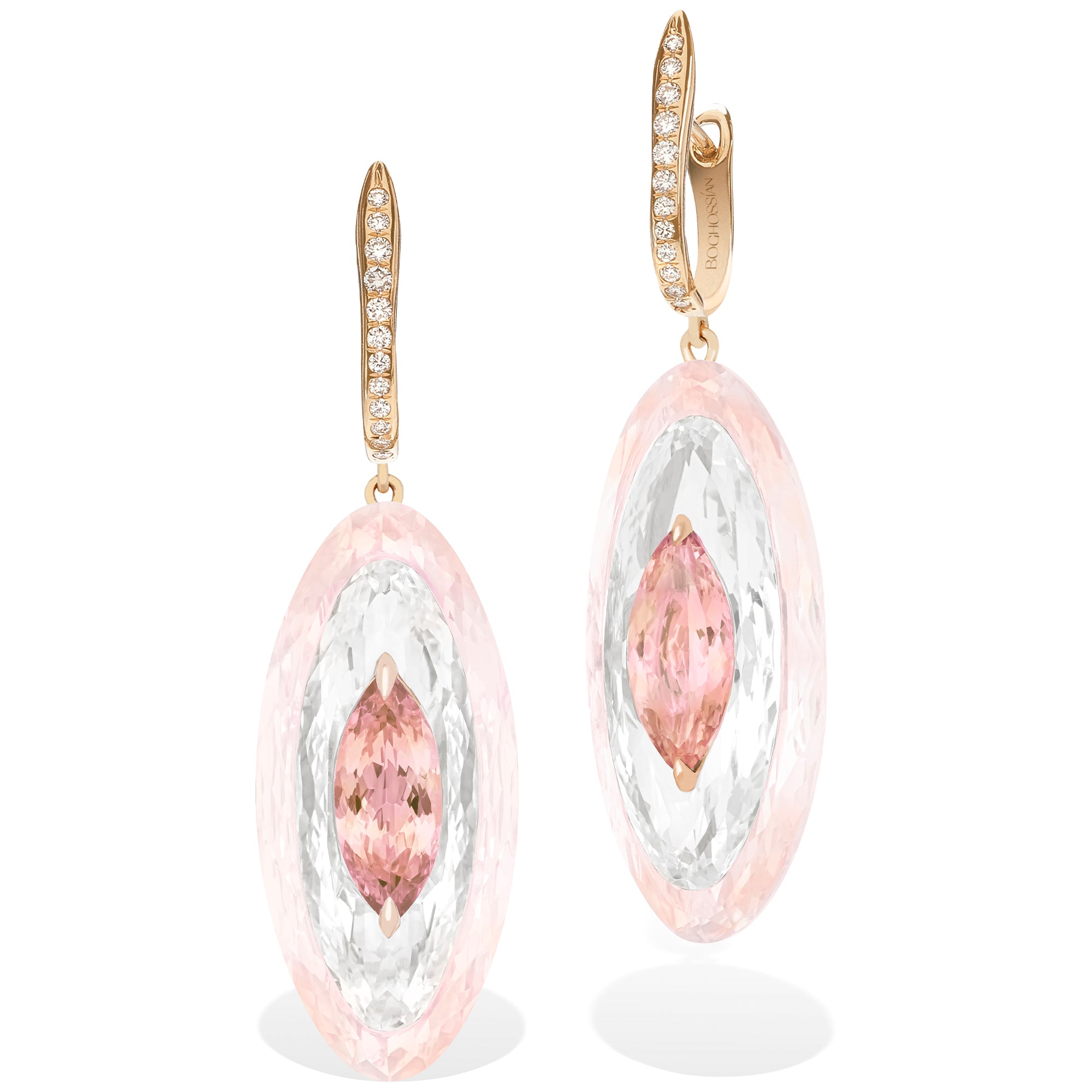 Shine - Morganite, Rose Quartz and Rock Crystal Large Earrings