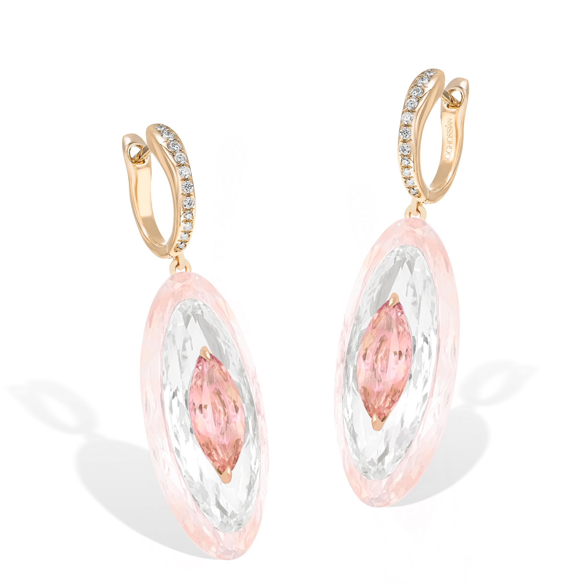 Shine - Morganite, Rose Quartz and Rock Crystal Small Earrings