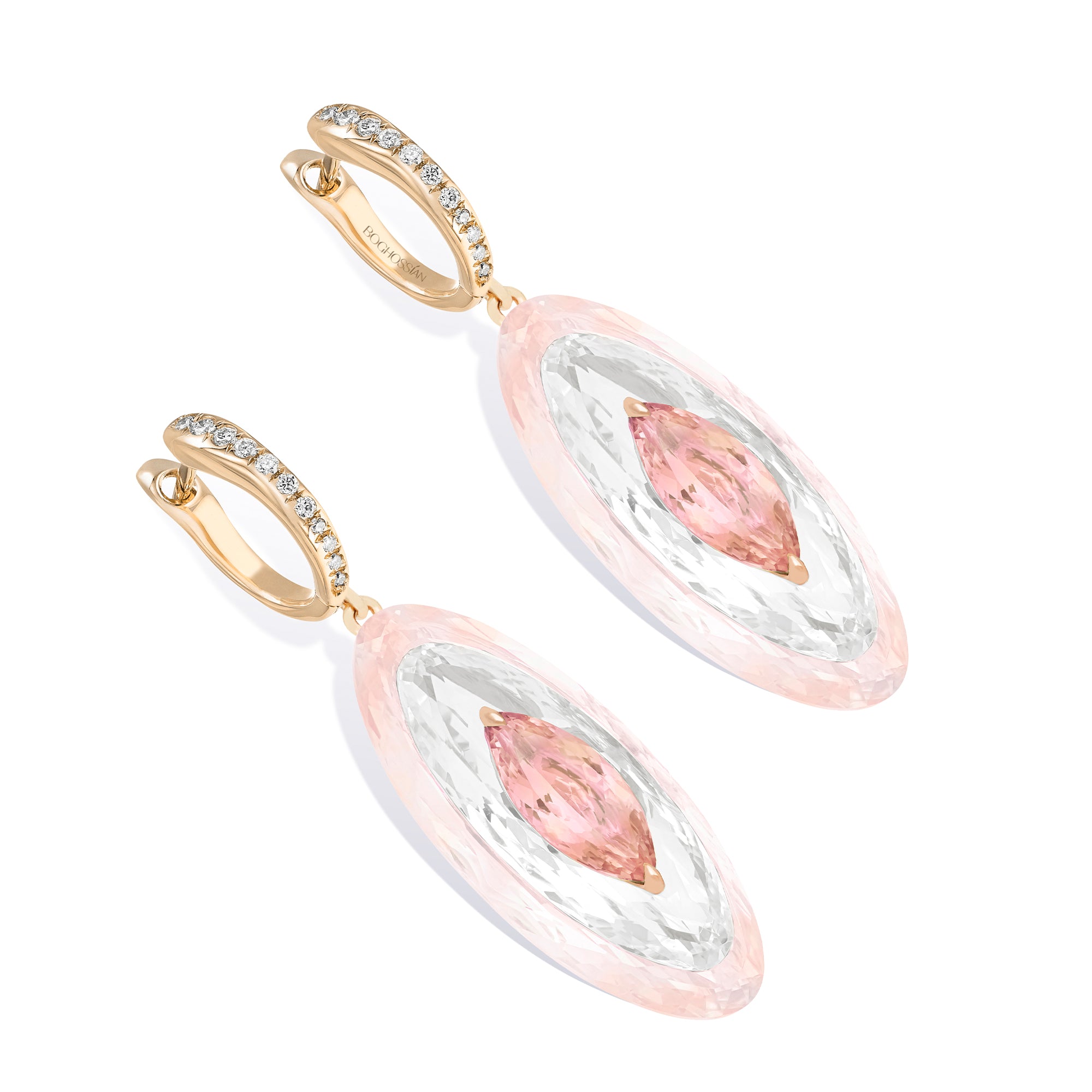 Shine - Morganite, Rose Quartz and Rock Crystal Small Earrings