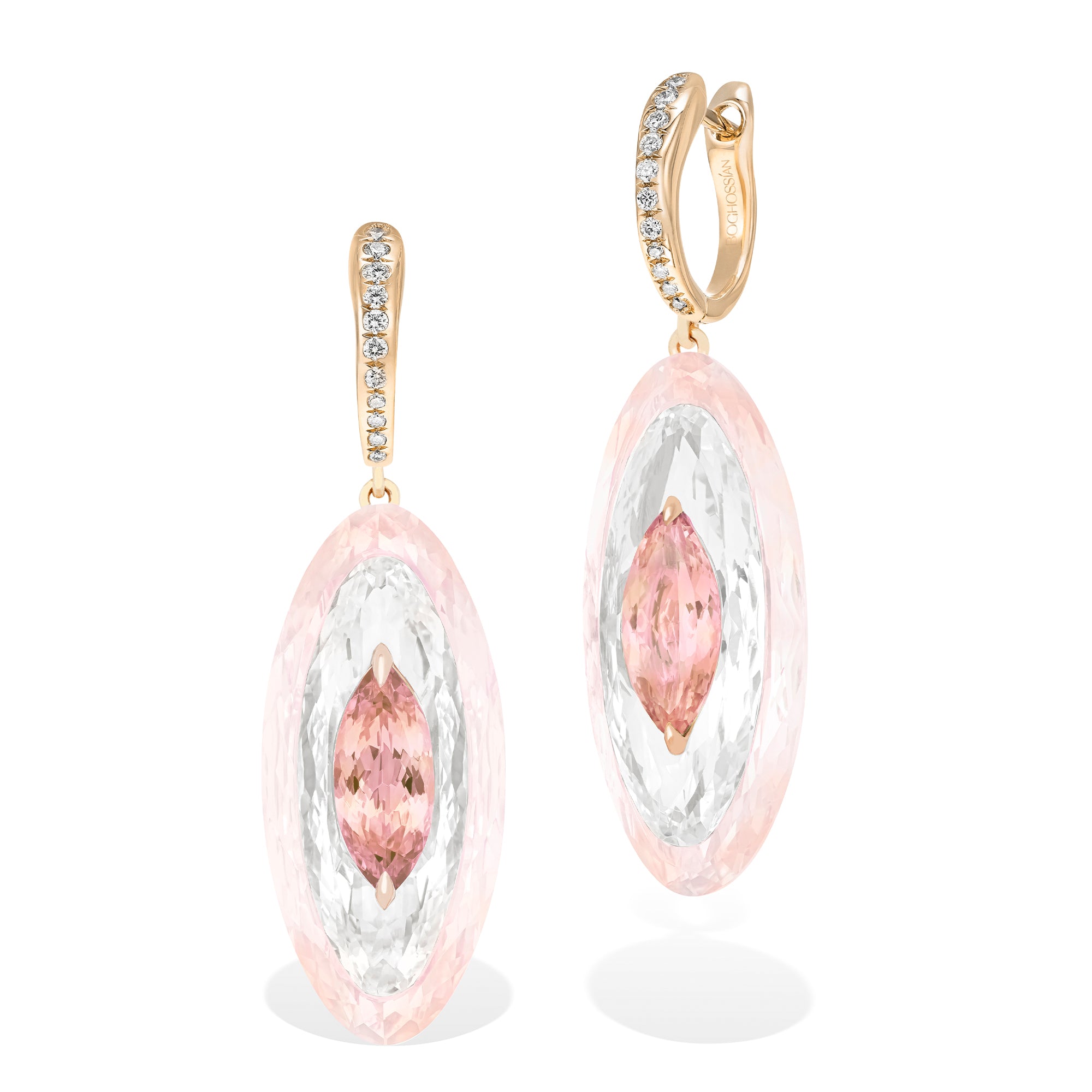 Shine - Morganite, Rose Quartz and Rock Crystal Small Earrings