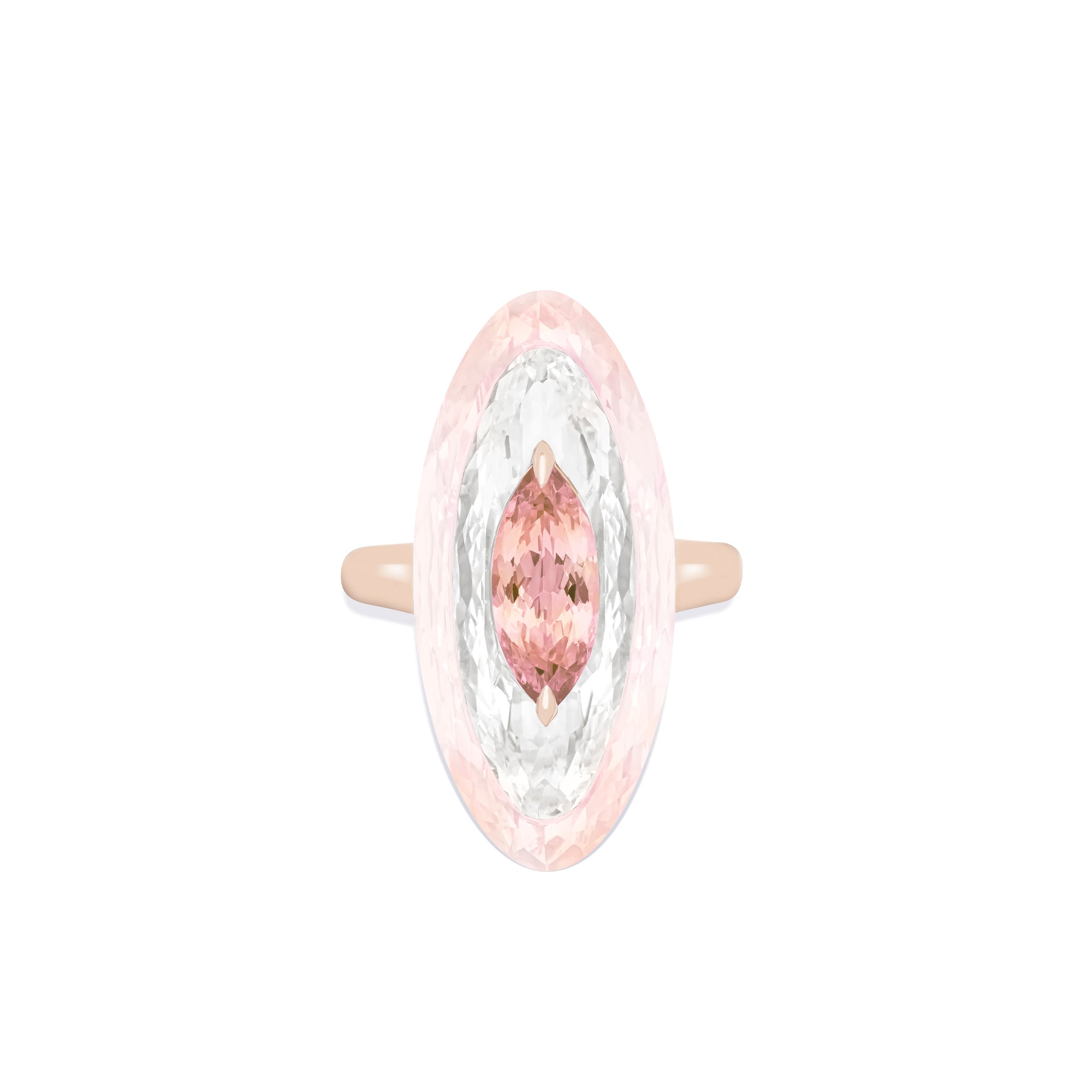 Shine - Morganite, Rose Quartz and Rock Crystal Ring