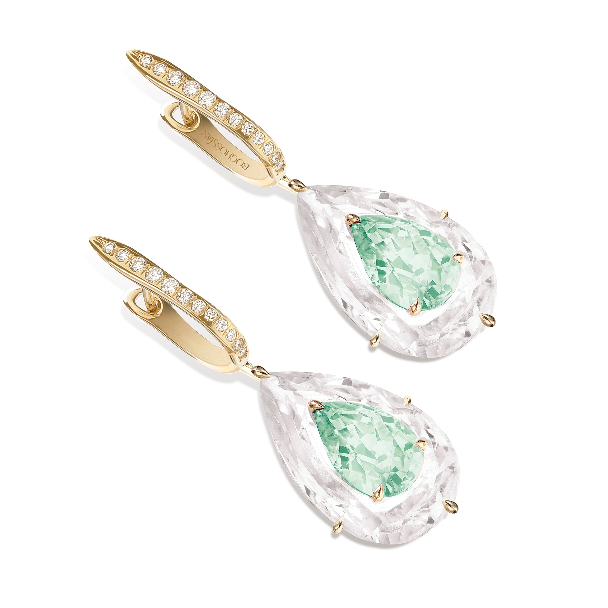 Shine - Light Green Tourmaline and Rock Crystal Large Earrings