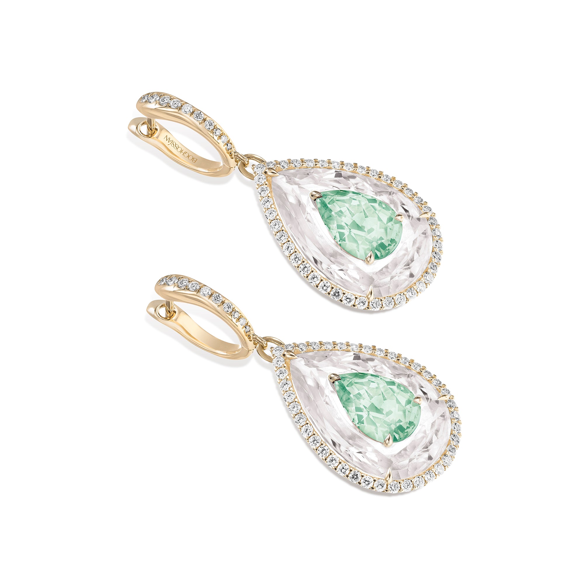 Shine - Light Green Tourmaline and Rock Crystal Earrings