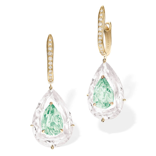 Shine - Light Green Tourmaline and Rock Crystal Large Earrings