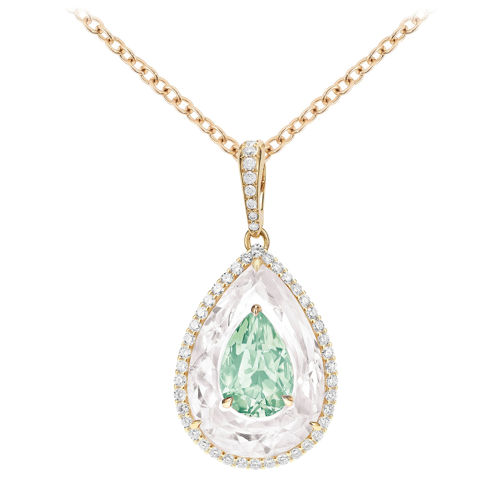 Shine - Light Green Tourmaline and Rock Crystal Pendant