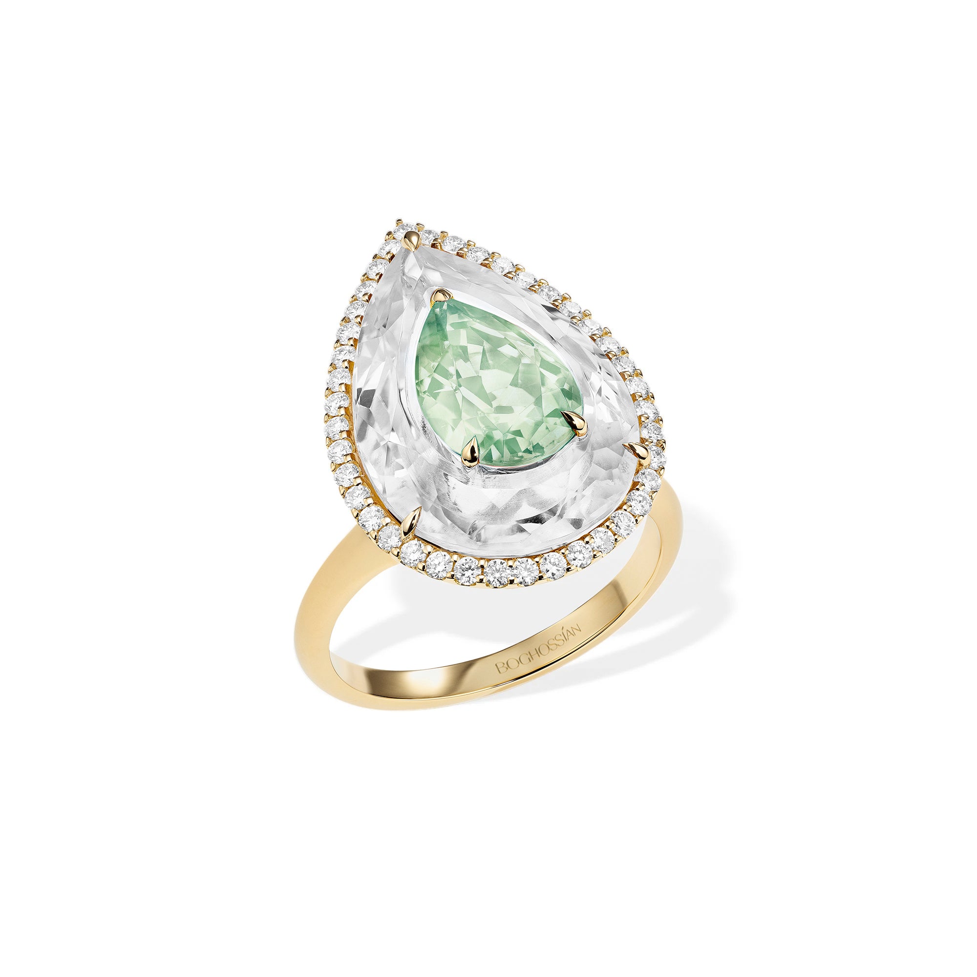 Shine - Light Green Tourmaline and Rock Crystal Ring
