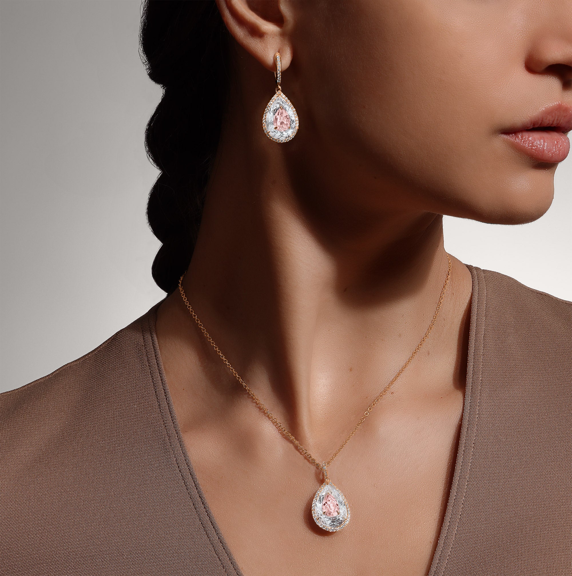 Shine - Morganite and Rock Crystal Pendant