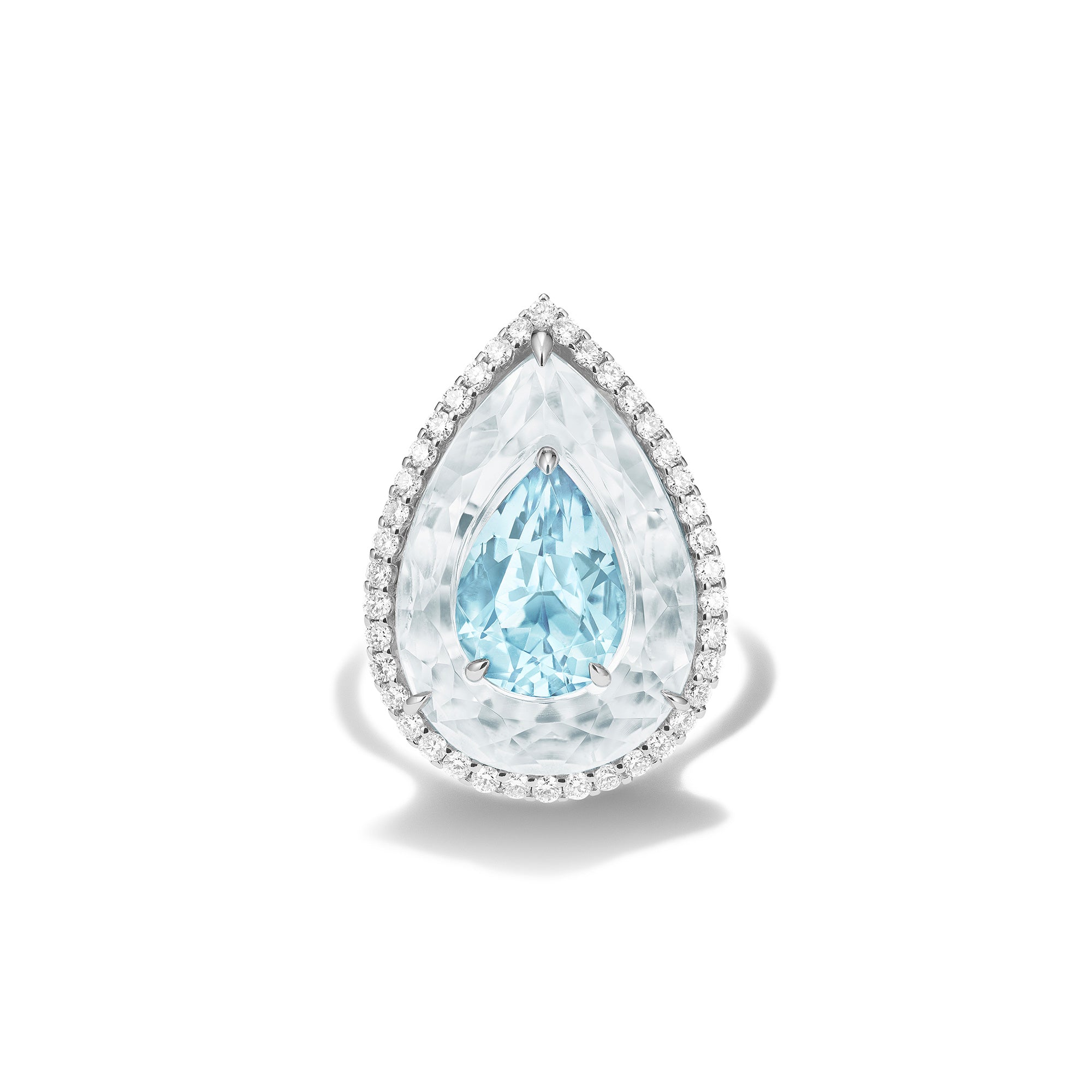 14K and SS Checkboard Aquamarine Ring with Diamond clusters – Emily Amey