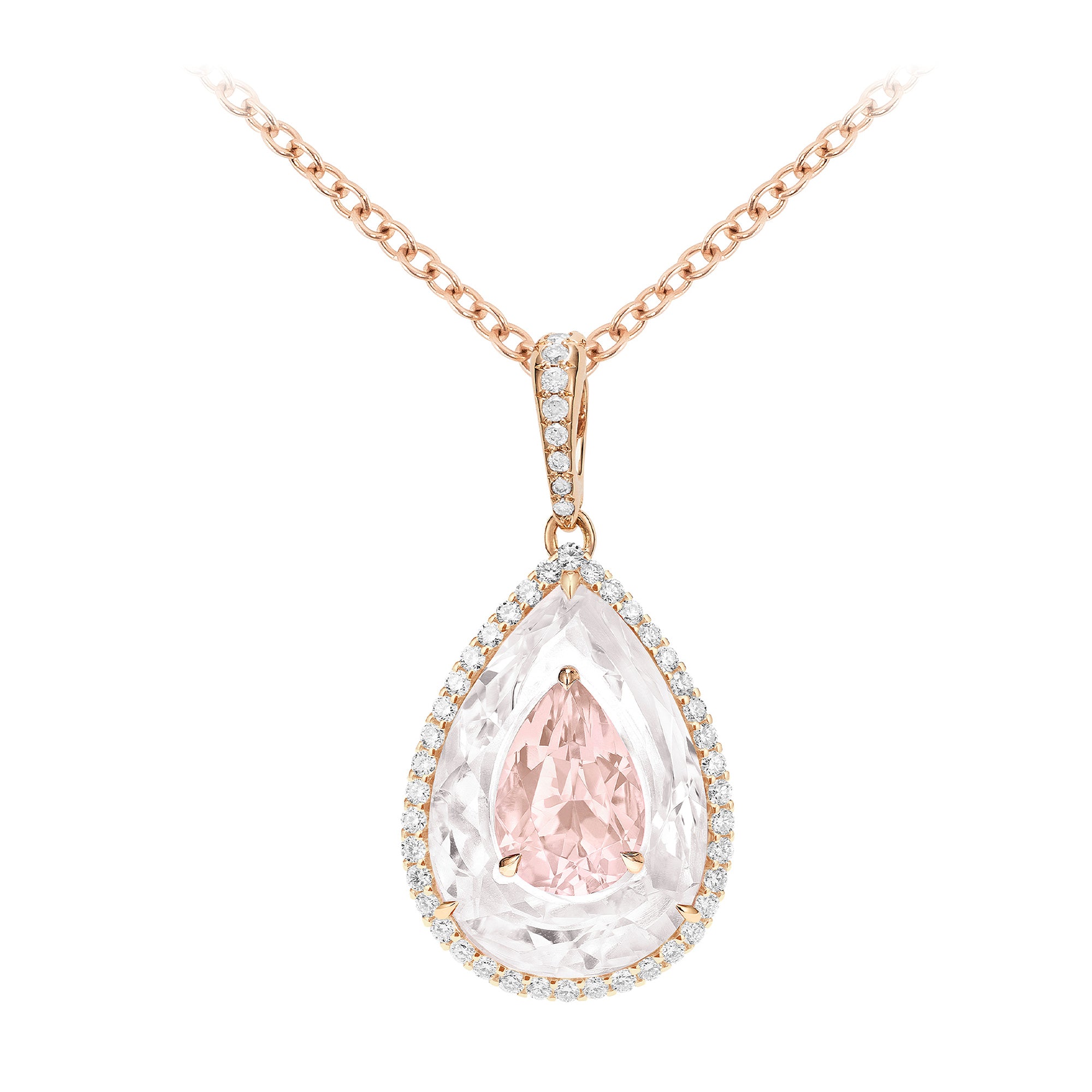 Oval Morganite and 0.08 CT. T.W. Diamond Sunburst Frame Vintage-Style Drop  Pendant in 10K Rose Gold | Peoples Jewellers