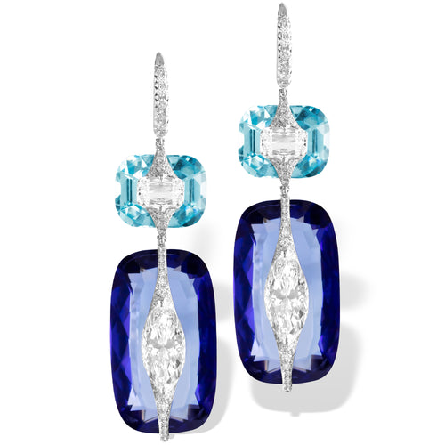 Kissing - Diamond, Tanzanite and Aquamarine Earrings